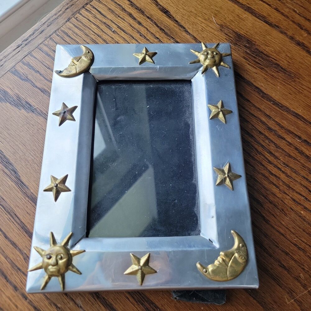 Vtg 90s celestial photo frame 4x6 in pewter and gold RARE READ Y2k Moon Sun Star